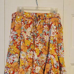 SO Tie-Front Floral Mini Skirt, Orange Floral, Medium